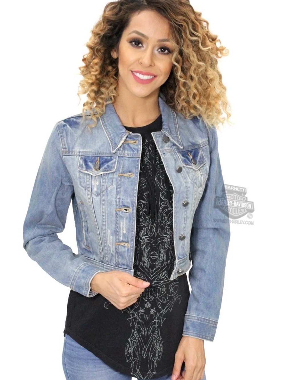 Harley-Davidson GENUINE Women's Limited Edition Blue Crop Denim Jacket Large NEW